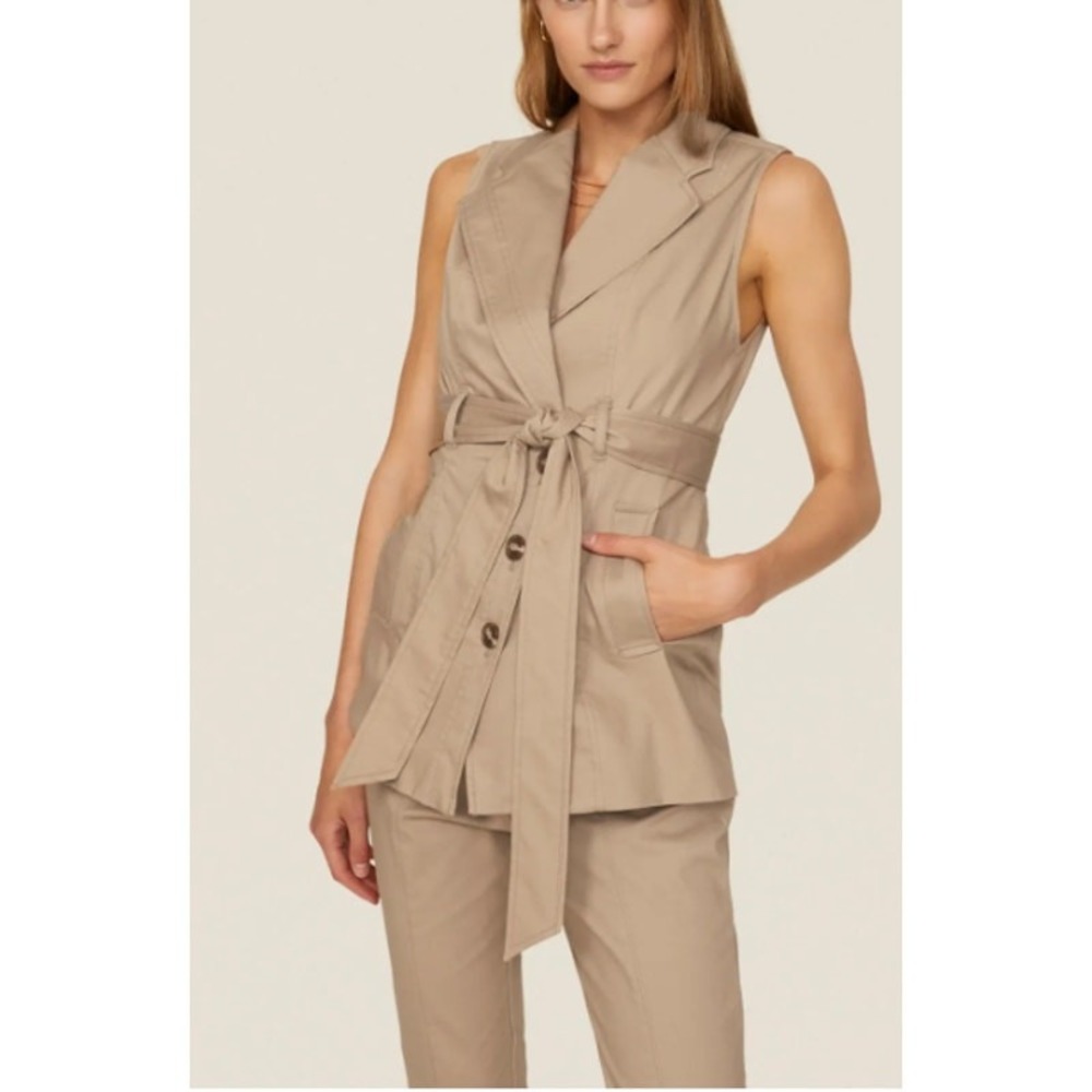 TOCCIN Safari Vest‎ Brown Belted Tie Waist Button Detail Sleeveless Size 10